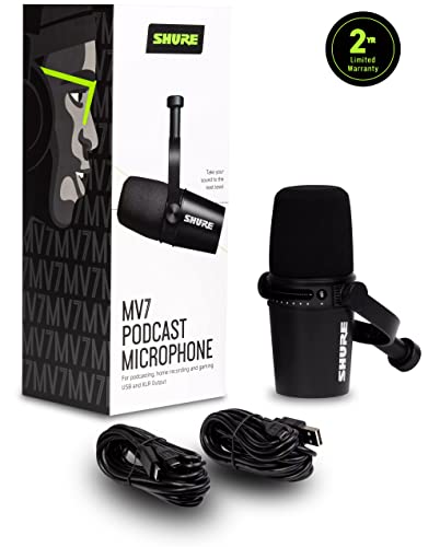 Shure MV7-K XLR/USB Dynamic Podcasting Microphone Black