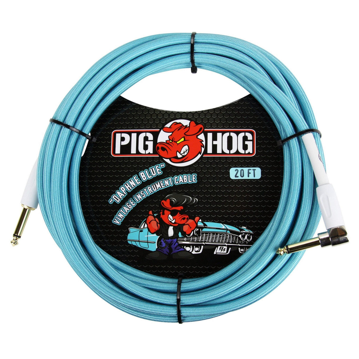 Pig Hog PCH20DBR ’Daphne Blue’ Instrument Cable 20ft. Right Angle
