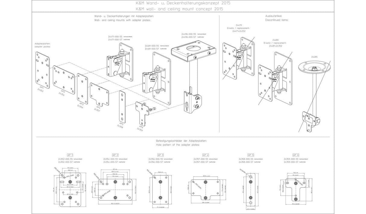 K&M 24357 Horizontal Bracket Adapter Panel Black
