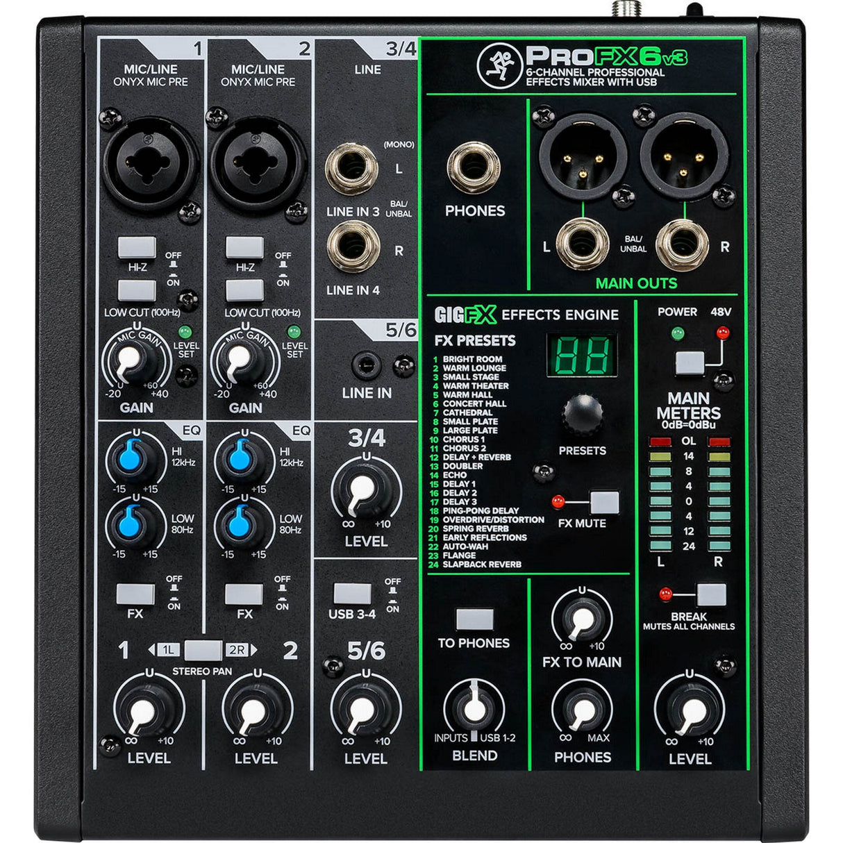 Mackie ProFX6v3 6-Channel Professional Effects Mixer with USB (Used) - used