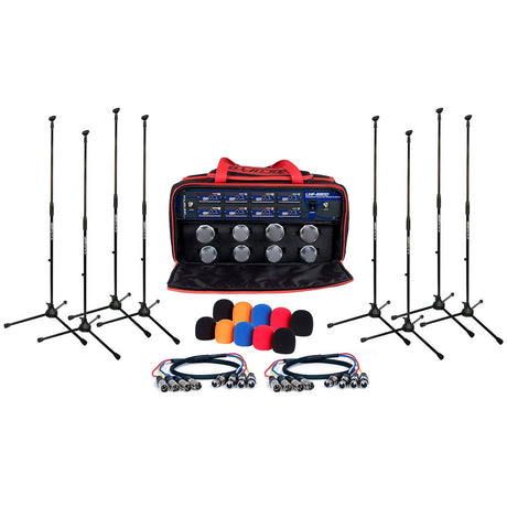 VocoPro UHF-8800-XL Professional 8-Channel UHF Wireless Microphone Package with XLR Cables Stands and Carrying Bag