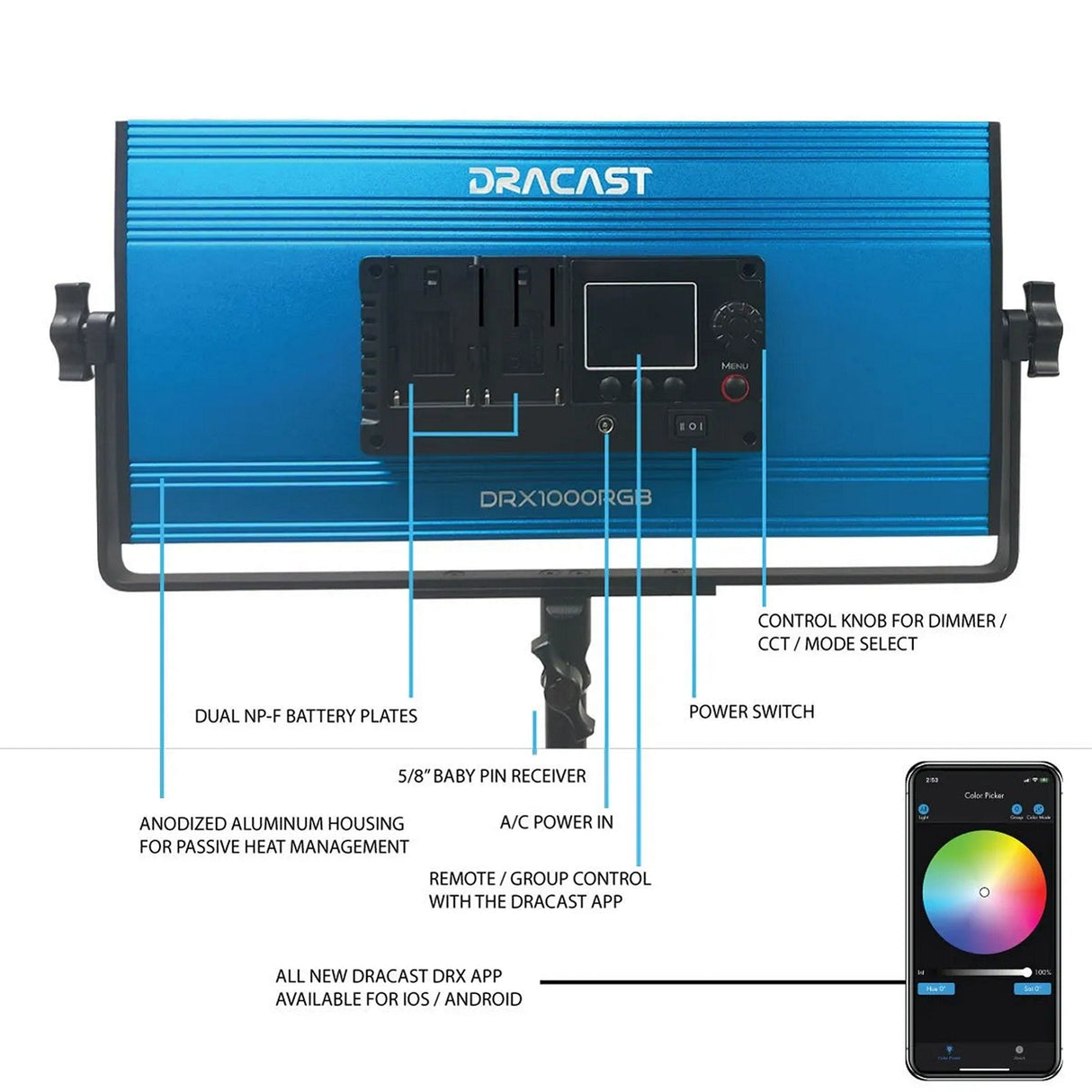 Dracast DRX31000RGB X Series LED1000 RGB and Bi-Color LED 3 Light Kit with Injection Molded Travel Case