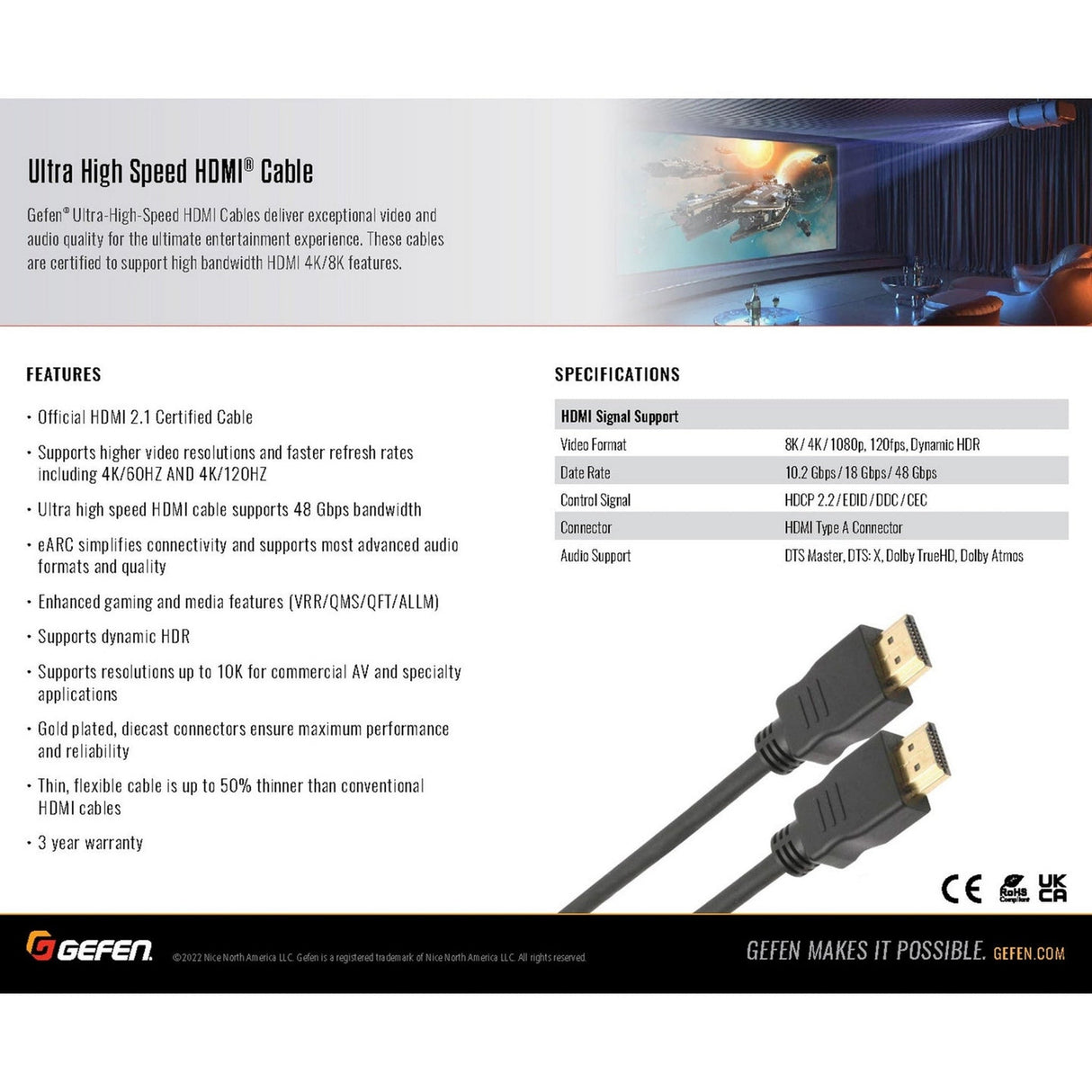 Gefen GEF-CAB-HS-HDMI 8K/60Hz eARC Dynamic HDMI HDR Cable