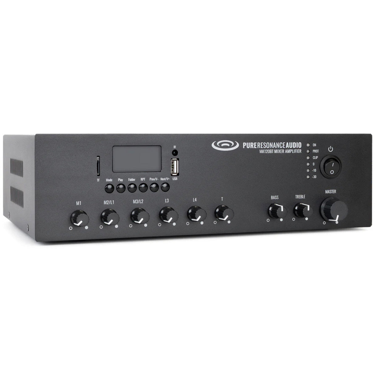 Pure Resonance Audio Background Music Sound System with (4)6.1 Surface Mount Speakers and MA120BT Bluetooth Mixer Amplifier
