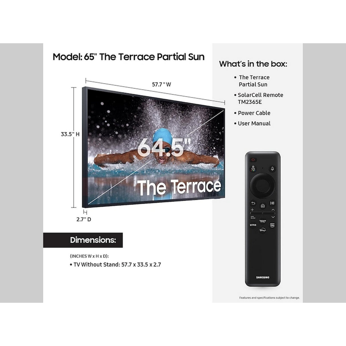 Samsung QN65LST7DAFXZA The Terrace Series Partial Sun Neo QLED 4K Smart Outdoor TV, 65-Inch