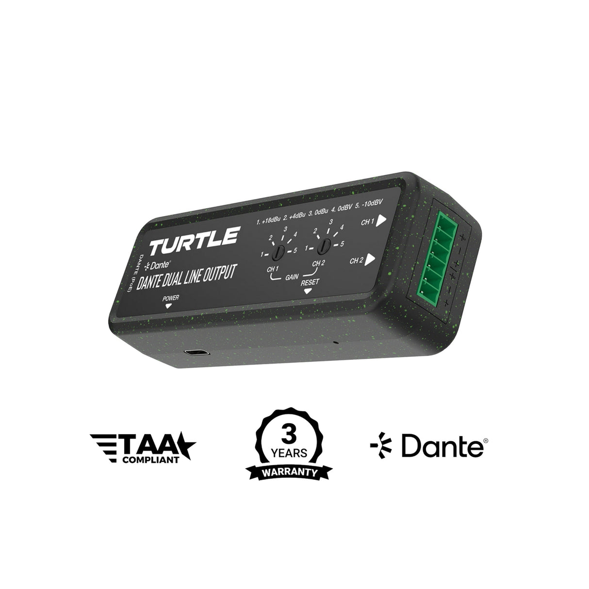 Turtle AV Dante Dual Channel Analog Line Input Adapter