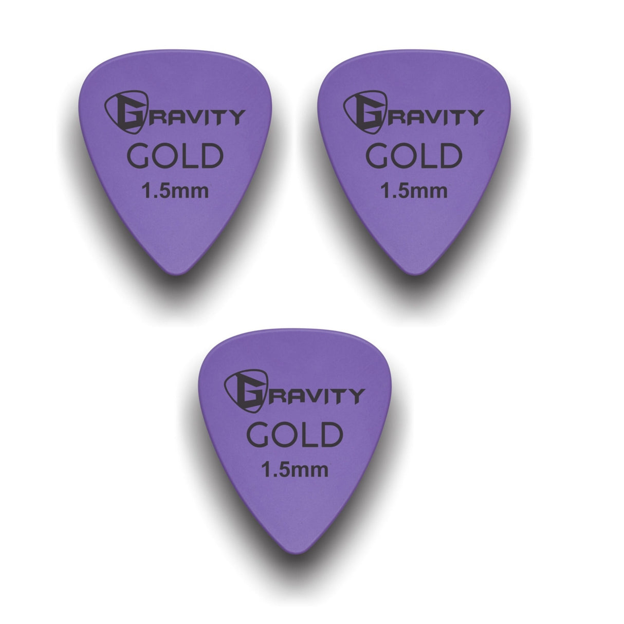 Gravity Picks GP15PU-3pk Colored Gold Series Picks Traditional 351 1.5mm Purple 3-Pack - accessories