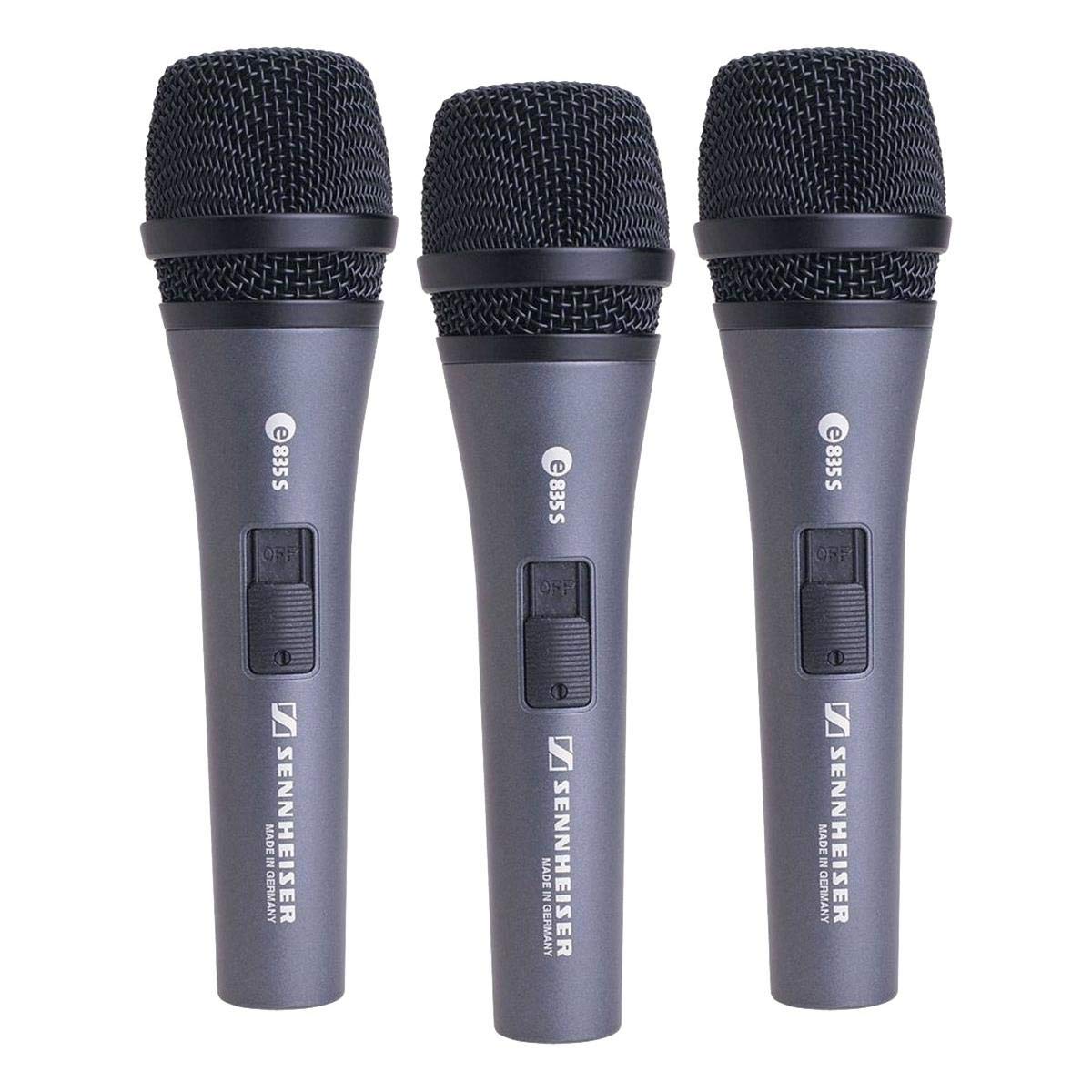 Sennheiser e835-S 3 Pack Cardioid Dynamic Microphones with Clips Carrying Pouches