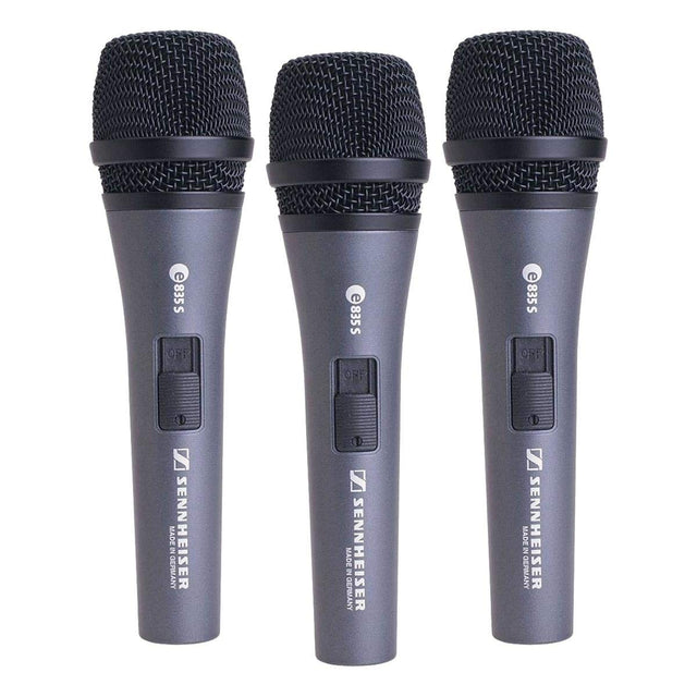 Sennheiser e835-S 3 Pack Cardioid Dynamic Microphones with Clips Carrying Pouches