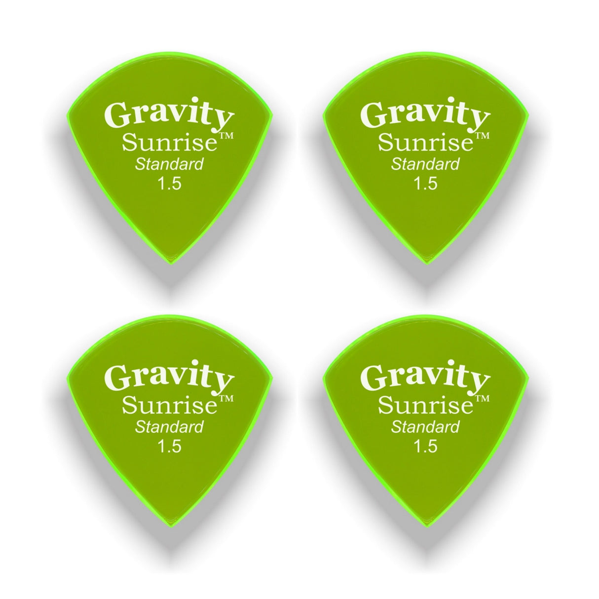 Gravity Picks GSUS15P-4pk Sunrise Series Picks Polished Standard Size 1.5mm Fluorescent Green 4-Pack - accessories