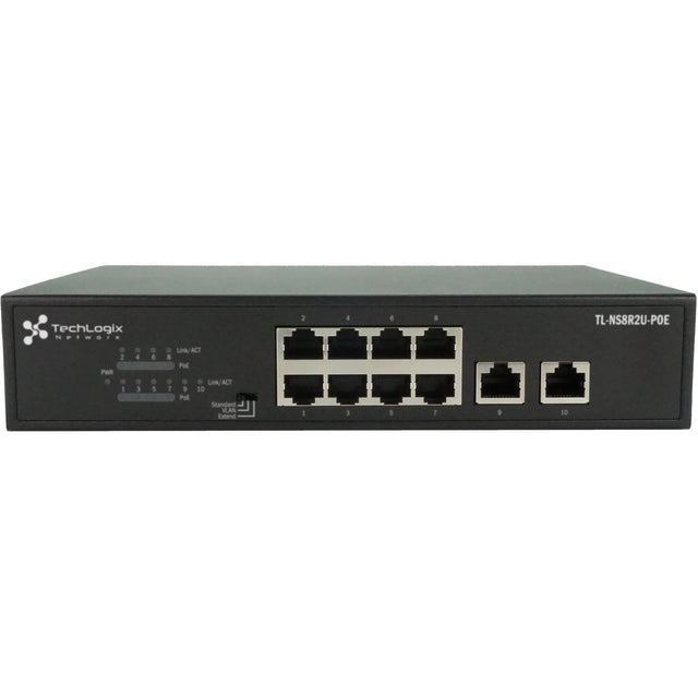 TechLogix Networx TL-NS8R2U-POE 1G Network Switch with 8 RJ45 and 2 RJ45 Uplink 30W PoE +