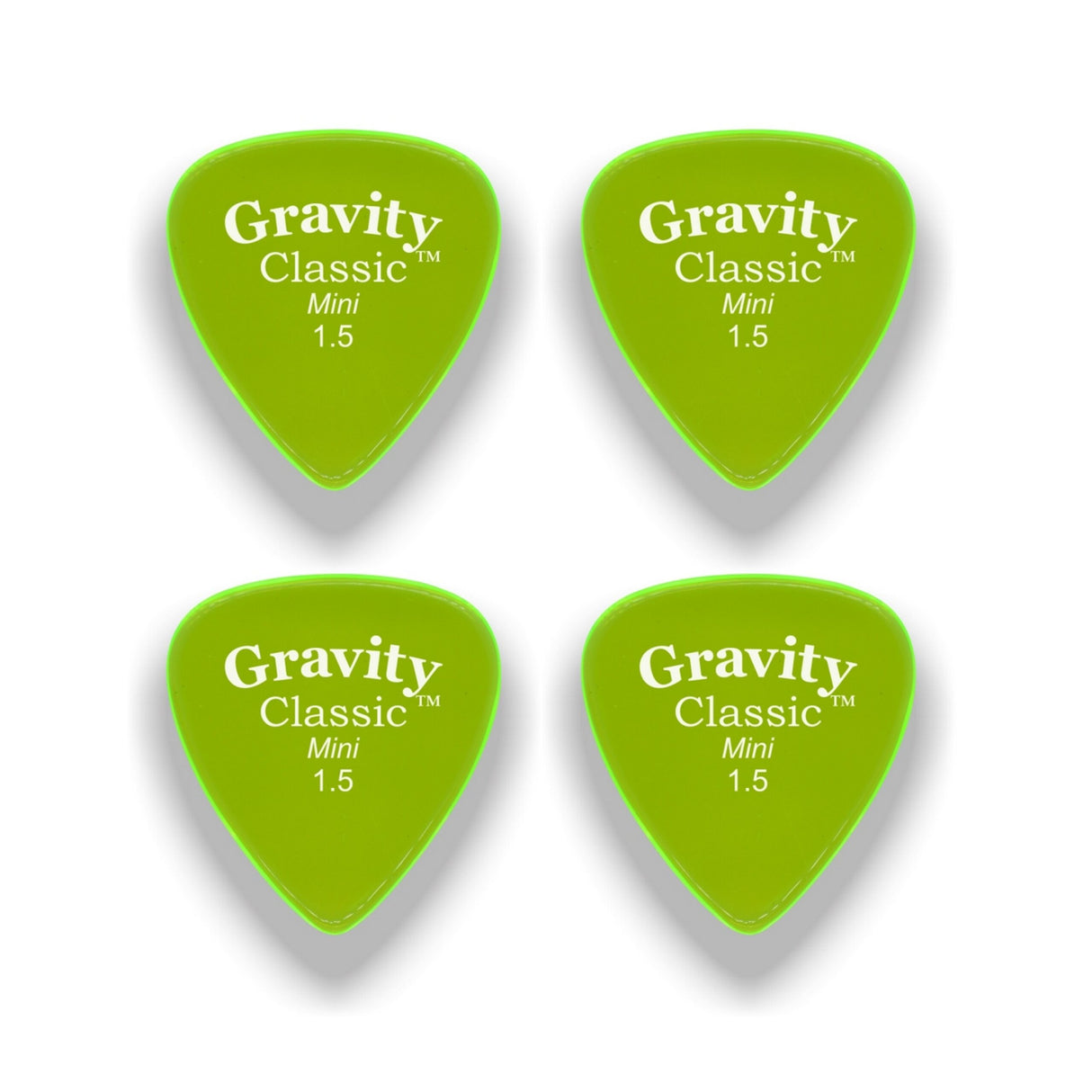 Gravity Picks GCLM15P-4pk Classic Picks Polished Mini Size 1.5mm Fluorescent Green 4-Pack - accessories
