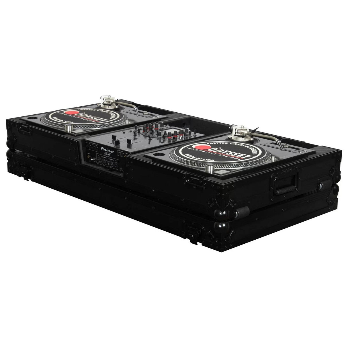 Odyssey 10-Inch Format DJ Mixer and 2 Battle Position Turntables Flight Coffin Case Black
