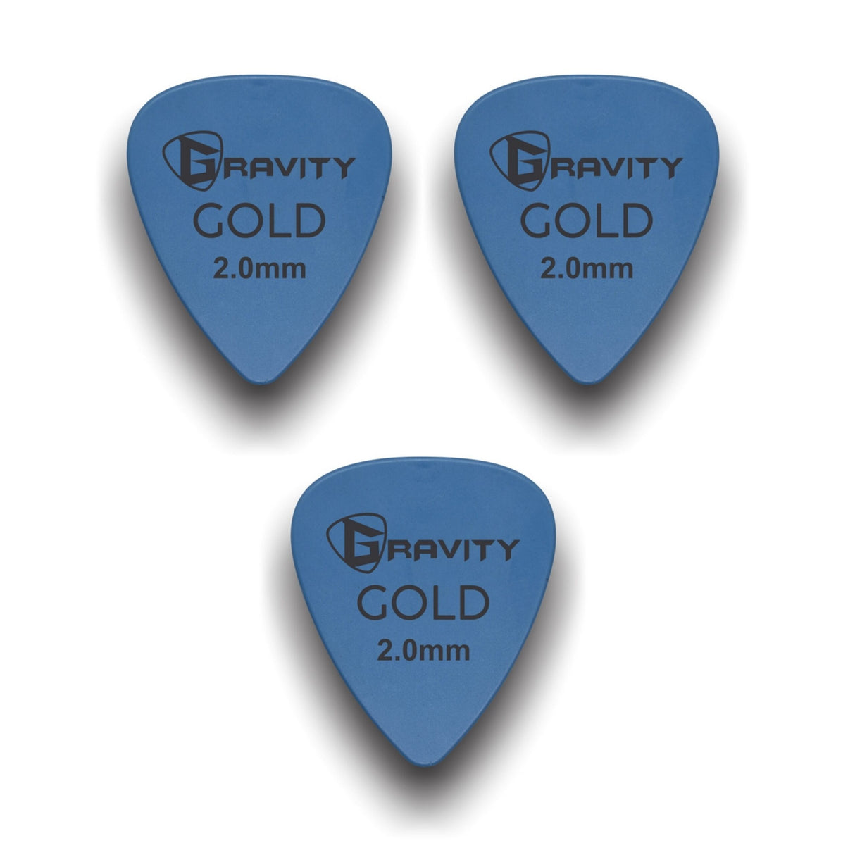 Gravity Picks GP20BL-3pk Colored Gold Series Picks Traditional 351 2.0mm Blue 3-Pack - accessories