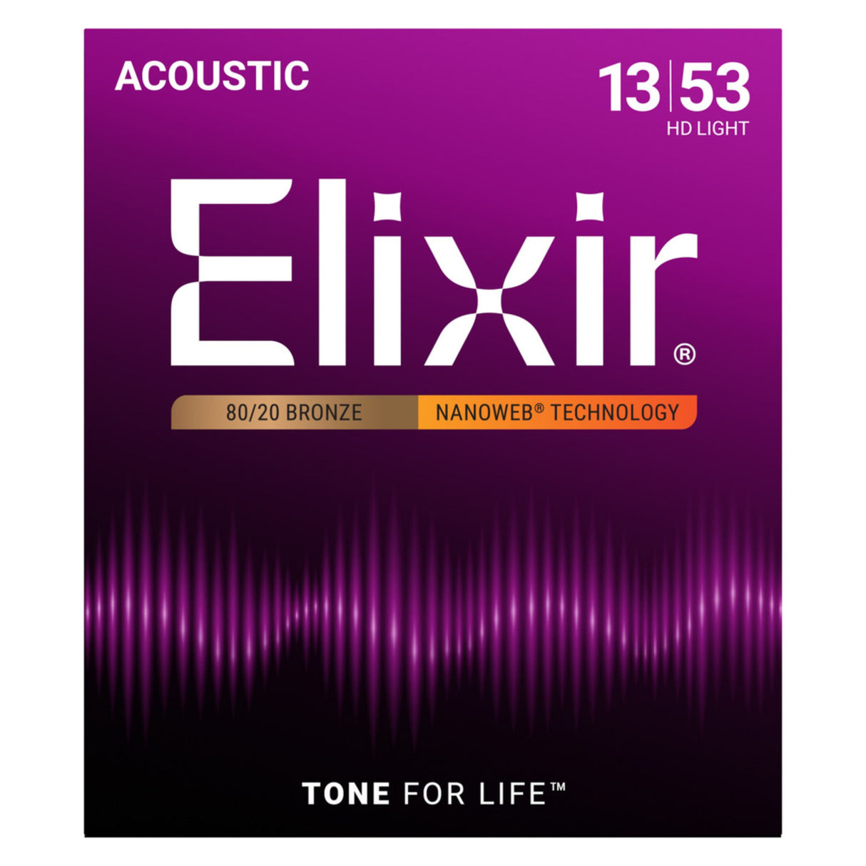 Elixir 11182 80/20 Bronze NANOWEB Acoustic Guitar Strings - HD Light (13-53)