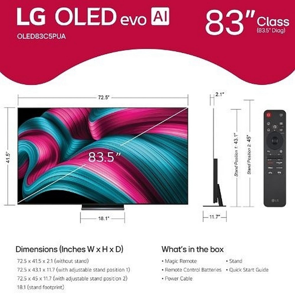 LG OLED83C5PUA 83-Inch C5 Series 4K OLED evo AI Smart TV(2025)