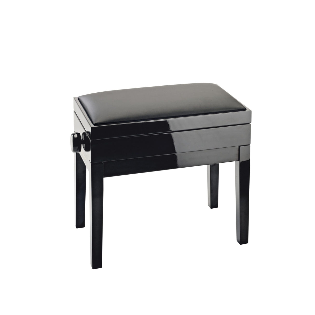 K&M 13951 Piano Bench with Sheet Music Storage Black Glossy Finish Bench Black Imitation Leather Seat