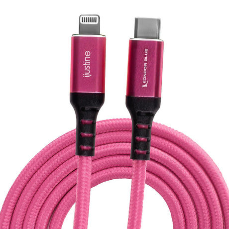 Kondor Blue KB-LightC-J iJustine Pink Lightning Cable for iPhone Charging and Sync USB-C 3.3-Feet