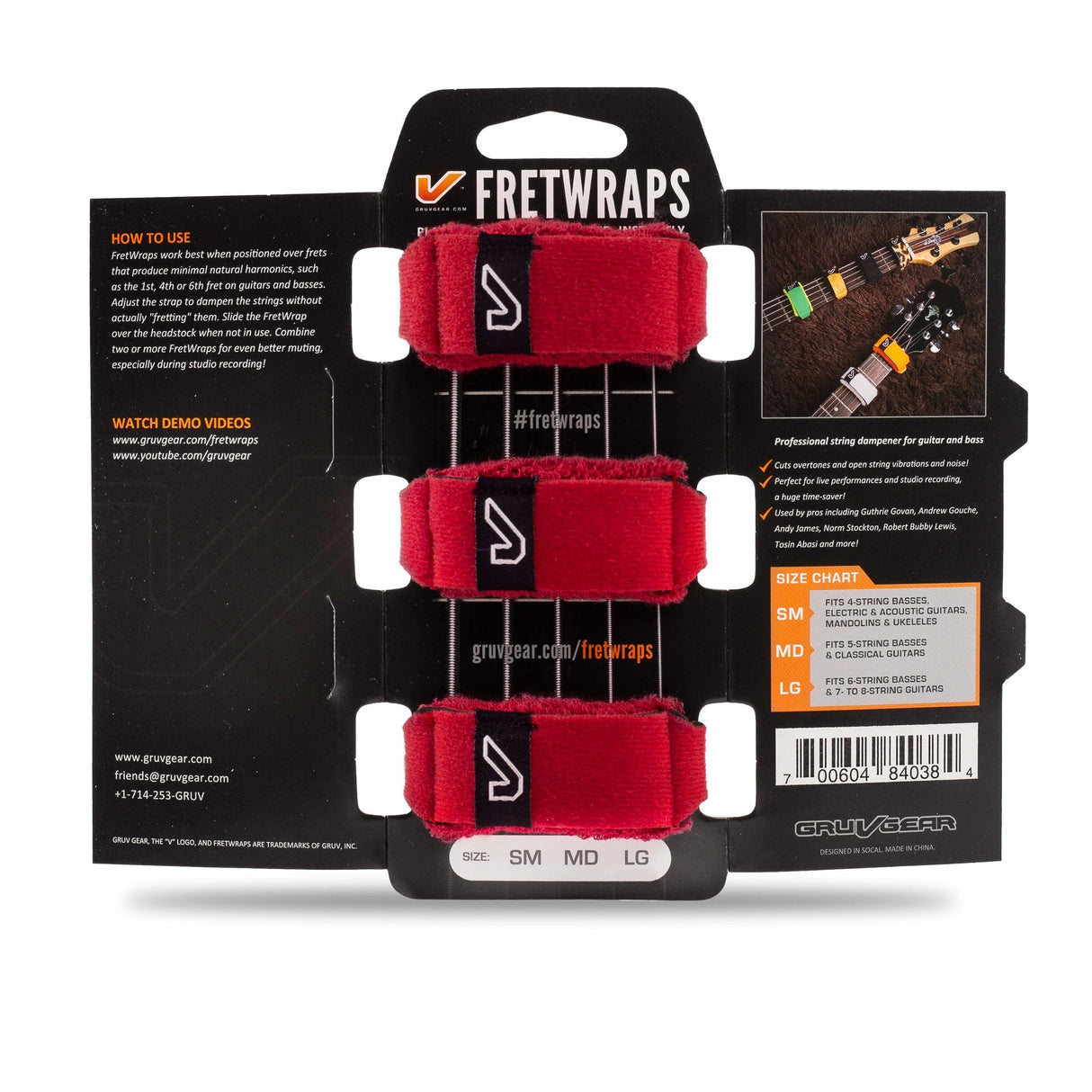 Gruv Gear FretWraps String Muter HD Fire 3-Pack Red Large - accessories