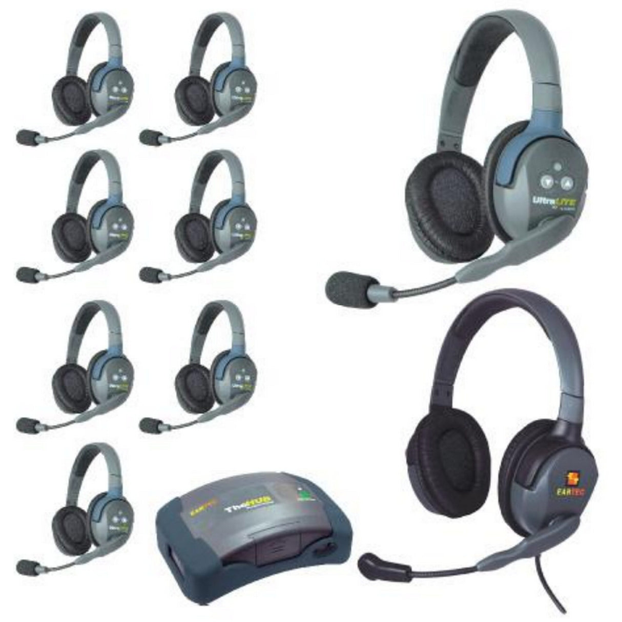 Eartec HUB9DMXD UltraLITE and HUB 9 Person Headset System with 8 ULDR 1 Max 4G Double