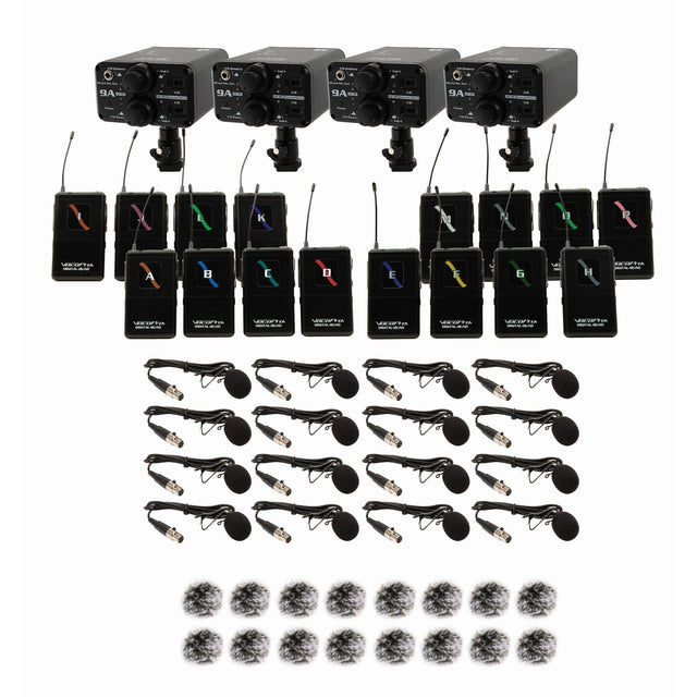 VocoPro FIELD-QUAD-FILM-16B Portable Sixteen Lavalier Field/Camera-Mountable Wireless Microphone System 902-927.2 MHz