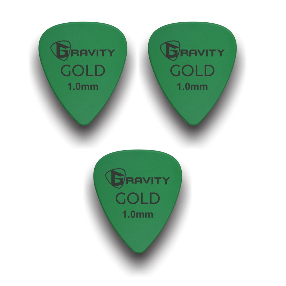 Gravity Picks GP10GR-3pk Colored Gold Series Picks Traditional 351 1.0mm Green 3-Pack - accessories