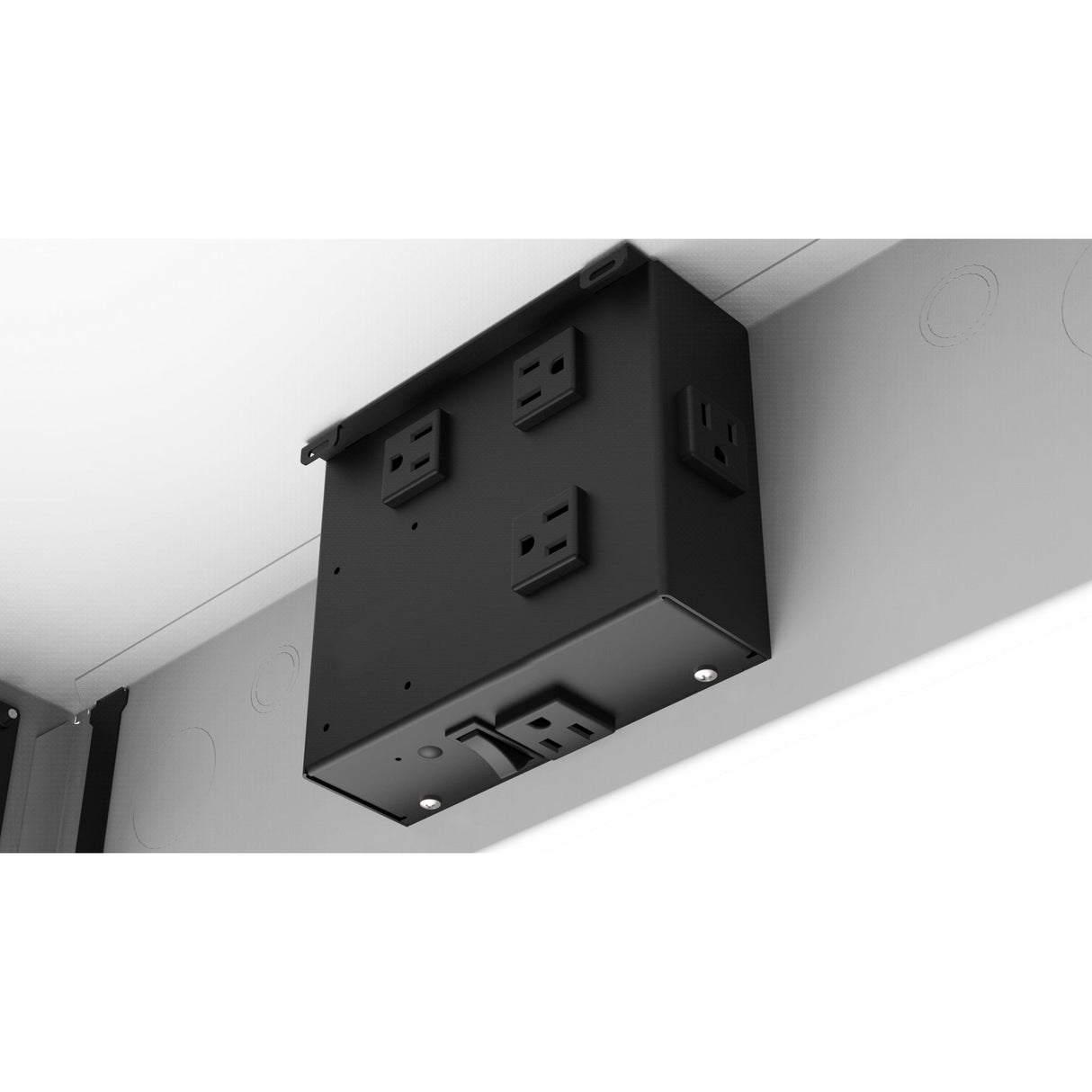 AtlasIED CR222 Series Ceiling-Mount Racks with 2RU Half-Width AmbiTILT Shelf and Integrated AC Power Pack