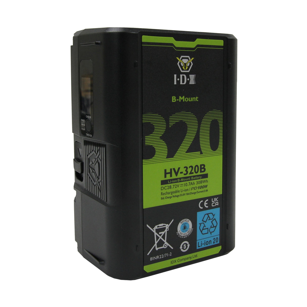 IDX HV-320B 28.8V Li-Ion Camera Battery with 2x D-Tap and USB-PD, B-Mount