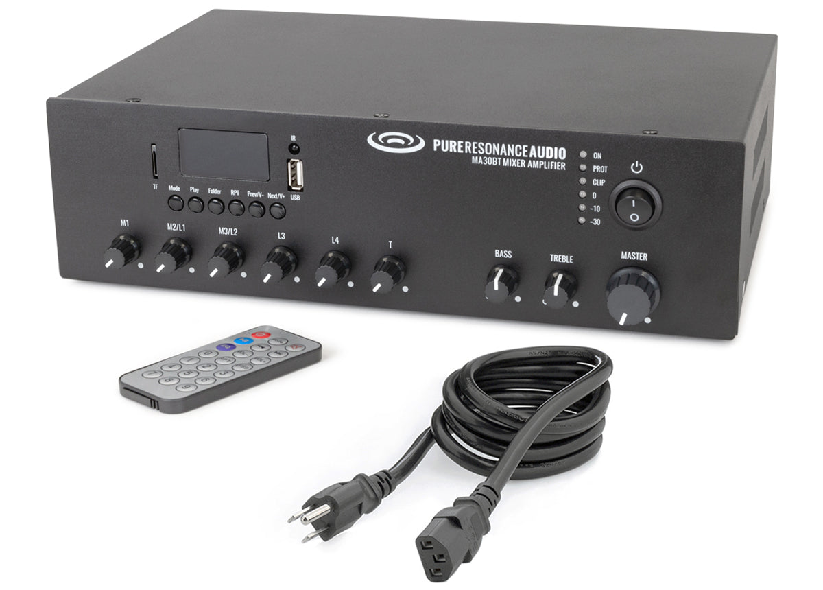 Pure Resonance Audio School Speaker System with VCA8 Vector Ceiling Tile Speaker, MA30BT Bluetooth Mixer Amplifier, and WMS1-HH Wireless Handheld Microphone