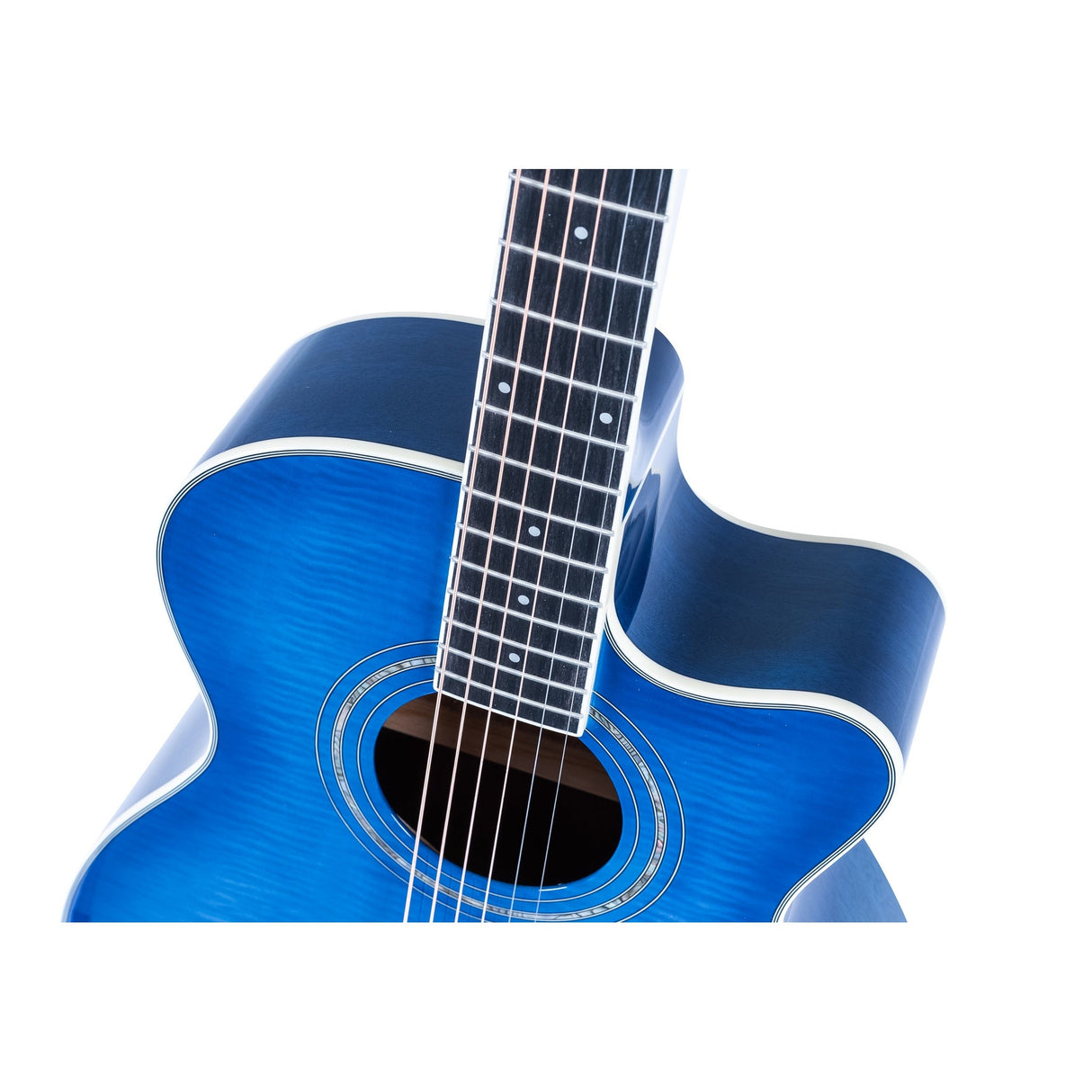 Washburn EA15 Festival Series Mini Jumbo Cutaway Acoustic Electric Guitar, Flame Transparent Blue Finish