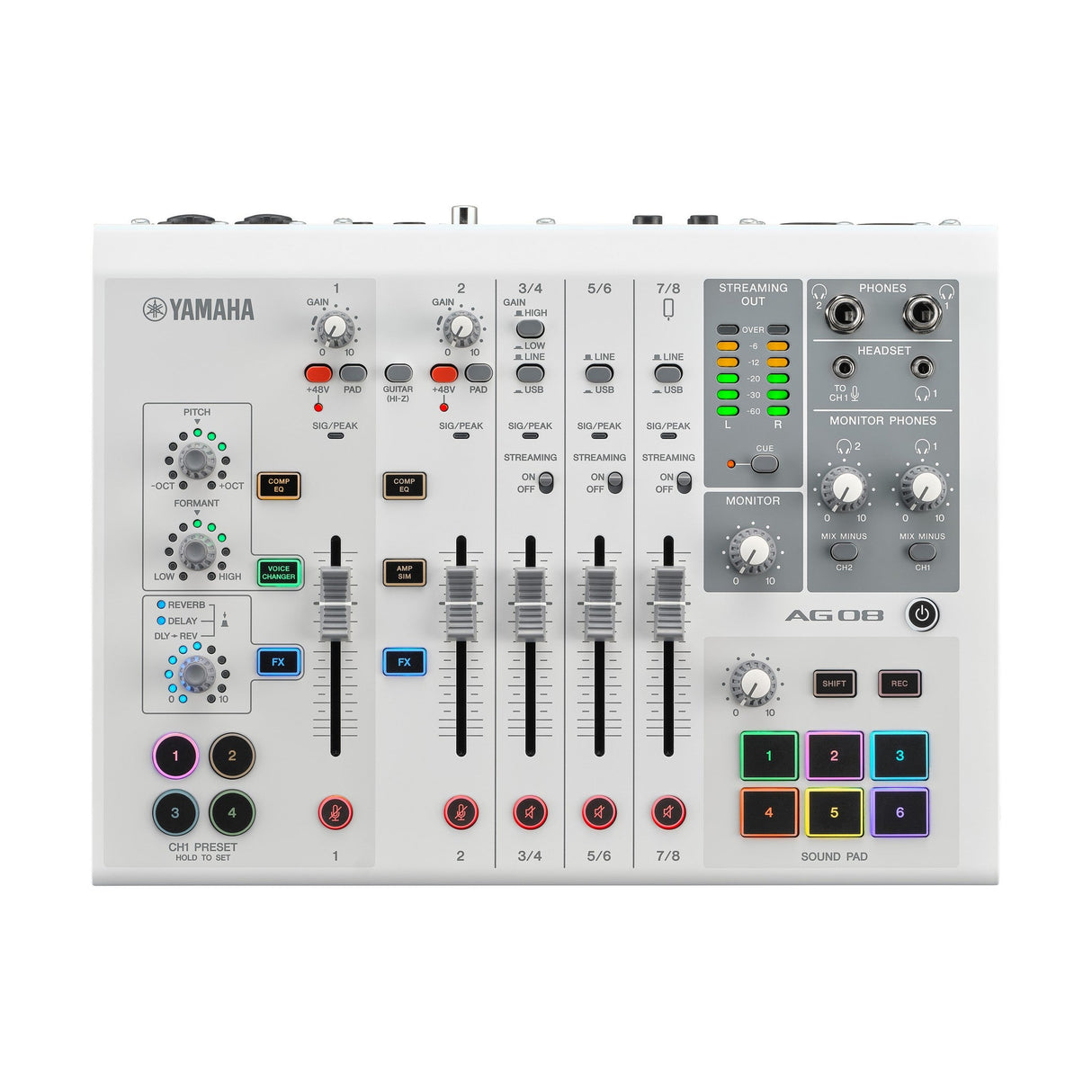Yamaha AG08 8-Channel All-In-One Live Streaming Mixer White