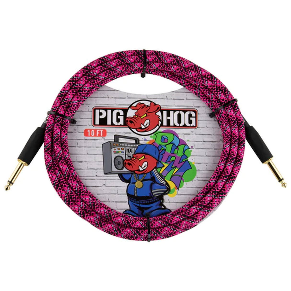 Pig Hog PCH10GPK Pink Graffiti Instrument Cable 10-Feet Straight