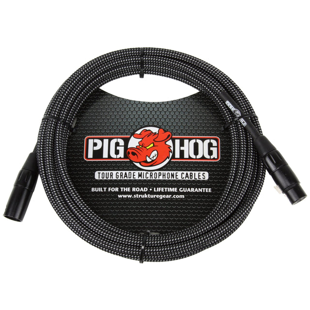 Pig Hog PHM30BKW Black and White Woven Microphone Cable 30ft XLR