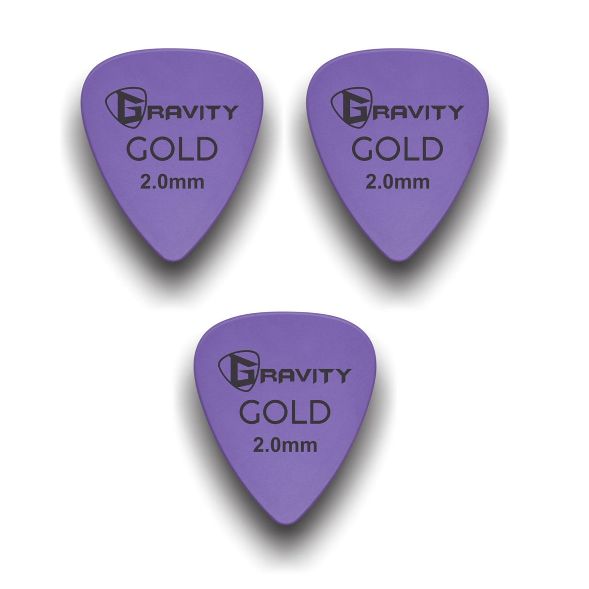 Gravity Picks GP20PU-3pk Colored Gold Series Picks Traditional 351 2.0mm Purple 3-Pack - accessories