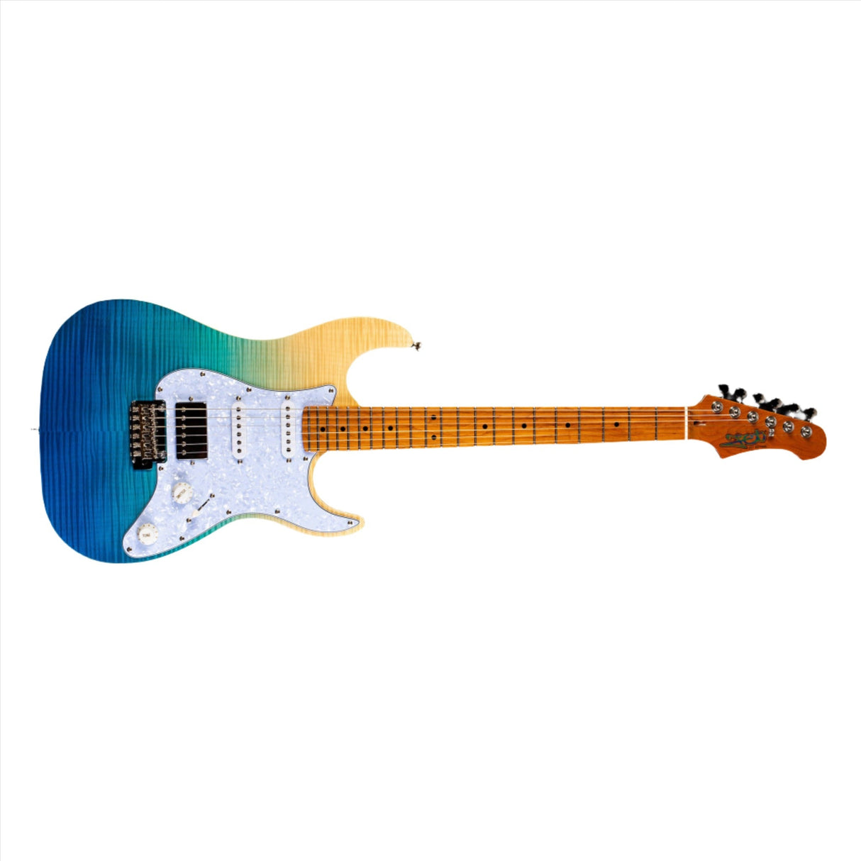 JET Guitars JS-450 HSS Basswood Flamed Maple Top Transparent Blue Electric Guitar - guitar