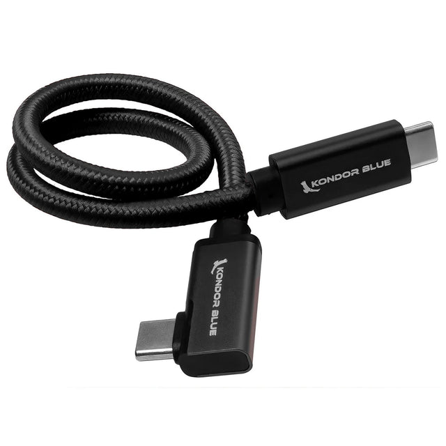 Kondor Blue USB C to USB C High Speed Cable for SSD Recording 12 Inch Right Angle Raven Black