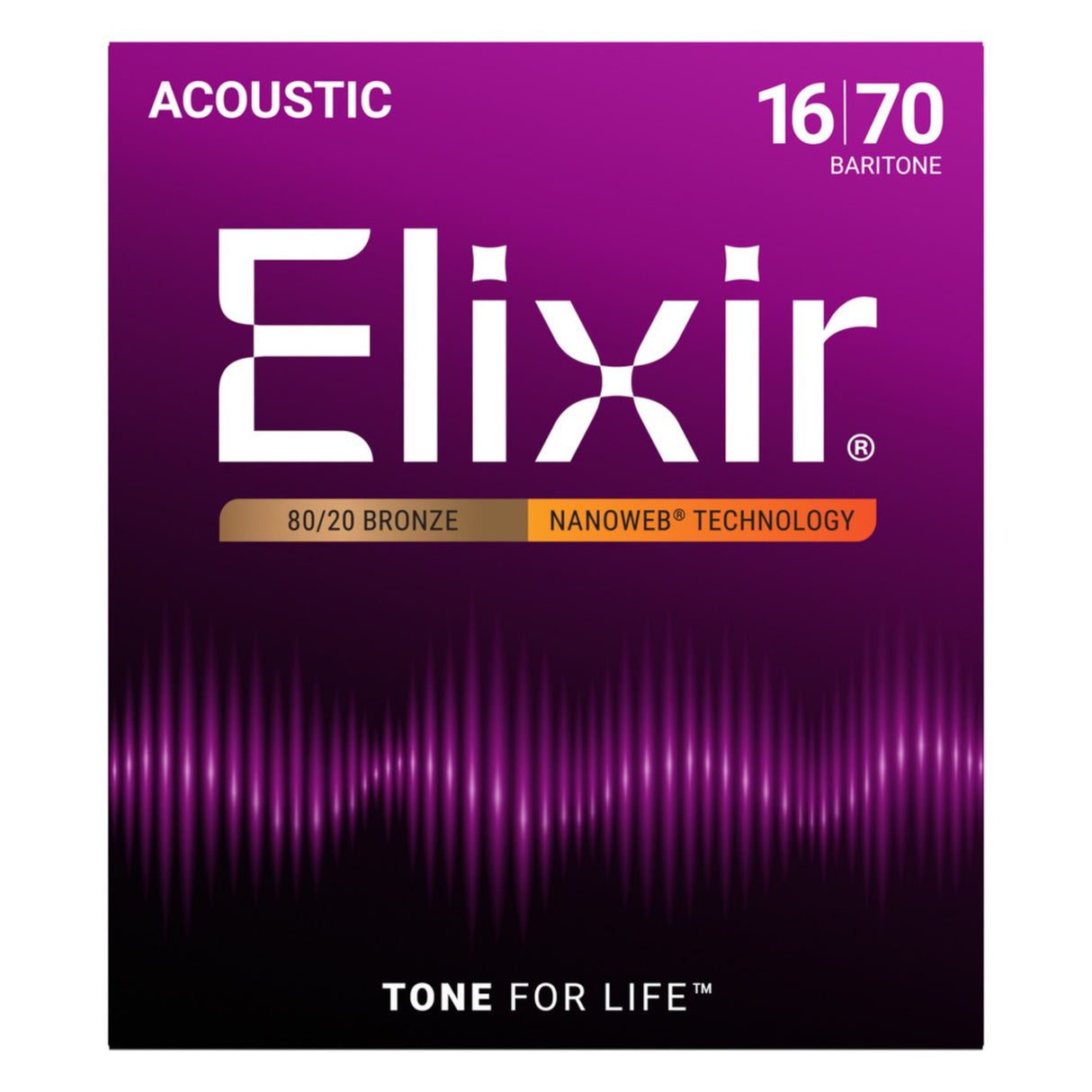 Elixir 11306 80/20 Bronze NANOWEB Baritone Acoustic Guitar Strings (16-70)