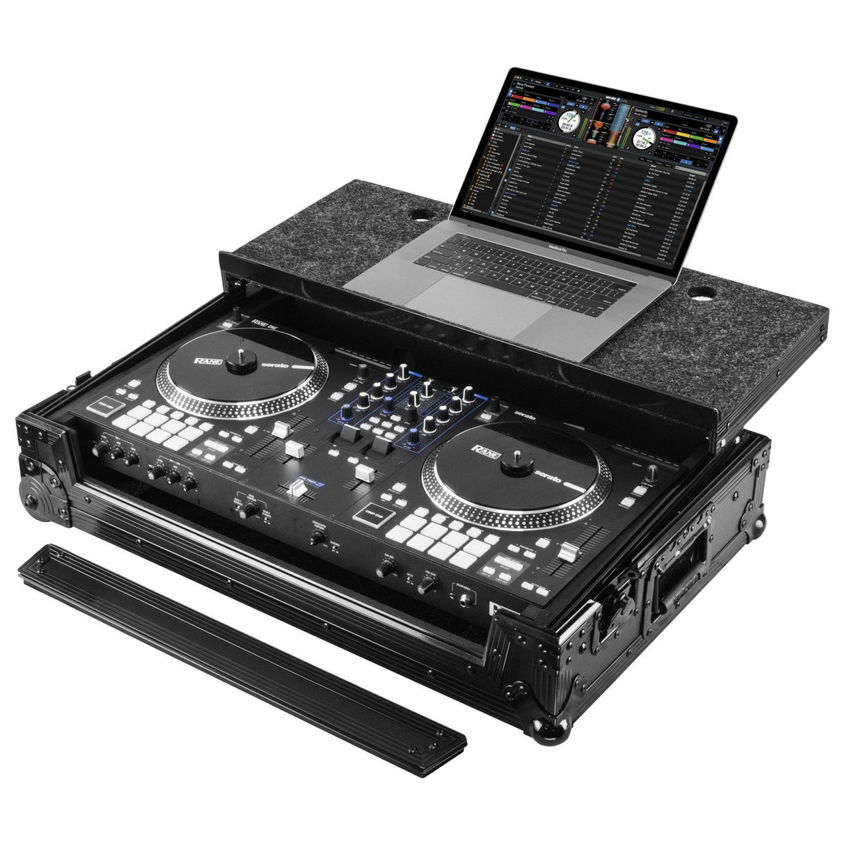 Odyssey Flight Case in Black with Patented Glide Platform and Corner Wheels for Rane