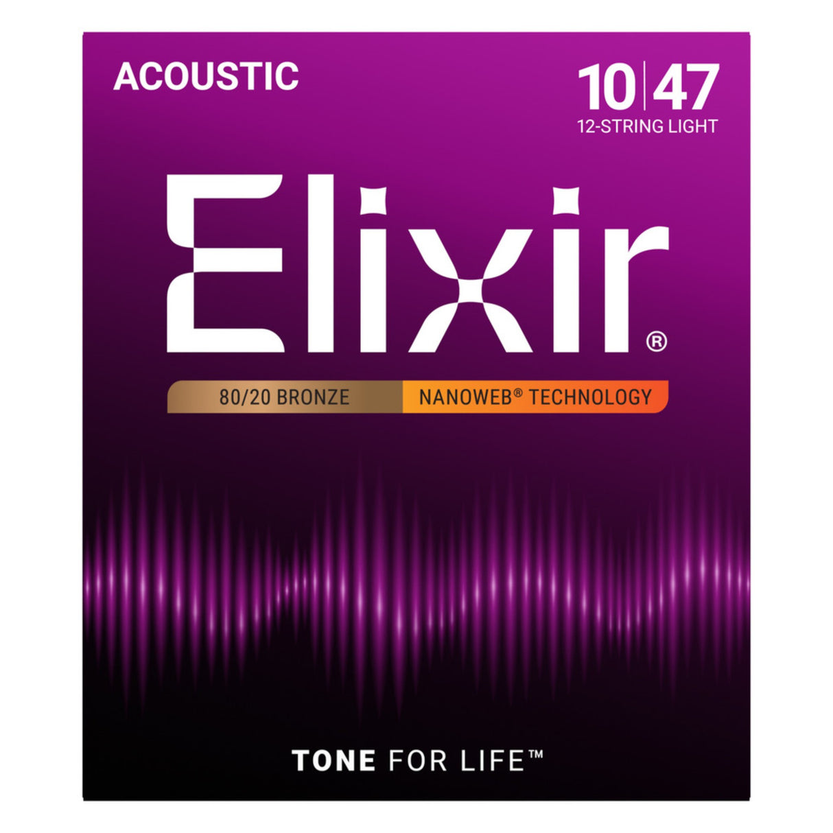 Elixir 11152 80/20 Bronze NANOWEB 12-String Acoustic Guitar Strings - Light (10-47)