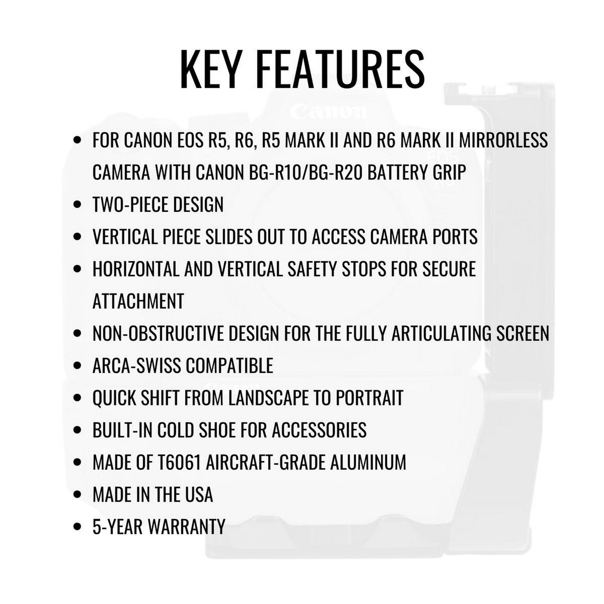 ProMediaGear PLCBGR10 Arca-Swiss L-Bracket for Canon R5 / R6 / R5 Mark II / R6 Mark II with BG-R10 BG-R20 Grip