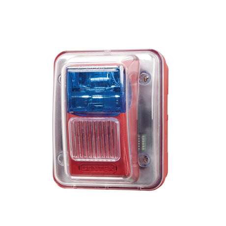 Gentex Weatherproof Evacuation Outdoor Wall Mount Horn/Strobe 24VDC 75CD Blue Lens