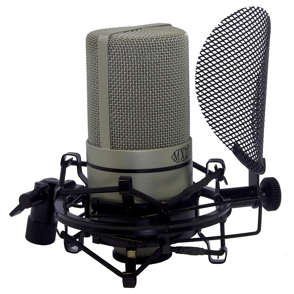 MXL 990 Bundle Pro Grade Condenser Mic Set with SMP-1 integrated metal pop filter shock mount and 20 ft balanced XLR cable