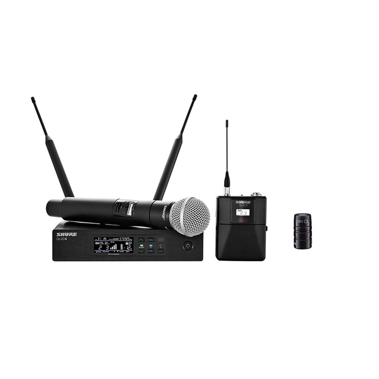 Shure QLXD124/83-G50 Wireless Bodypack and Handheld Vocal Combo System with WL183 - G50: 470 - 534 MHz
