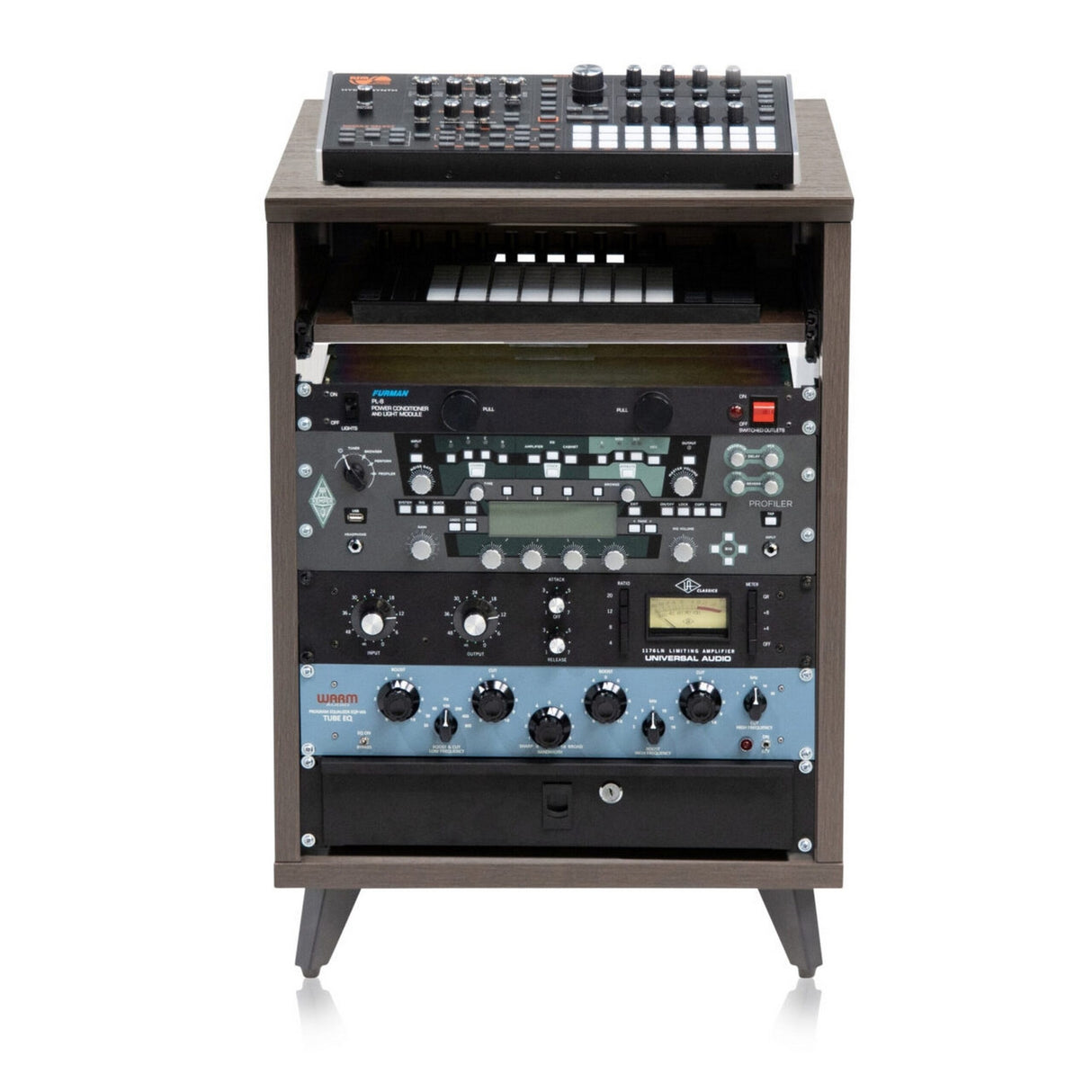 Gator GFW-ELITEDESKRK-BRN Elite Series Furniture Desk 10U Rack Walnut Brown Finish