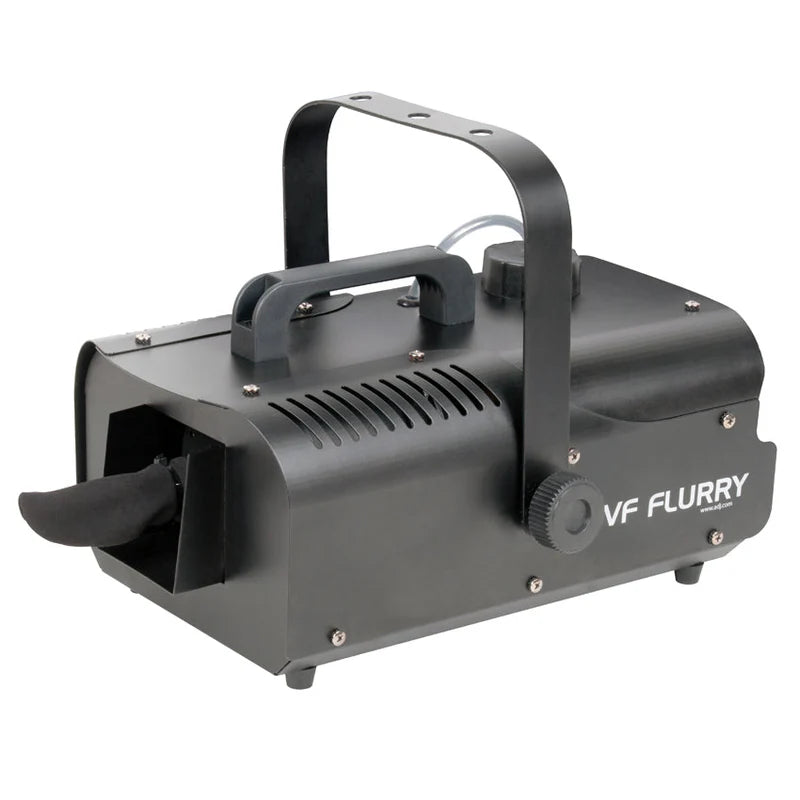 ADJ VF Flurry 600W mobile snow machine with 2 to 5 meter spray distance low high output switch 1L fluid tank and wired remote
