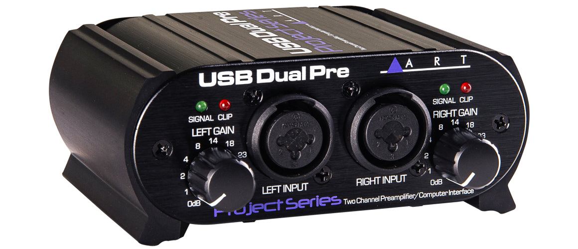 ART USB Dual Pre 2-channel USB preamplifier and computer interface with balanced XLR TRS inputs and phantom power
