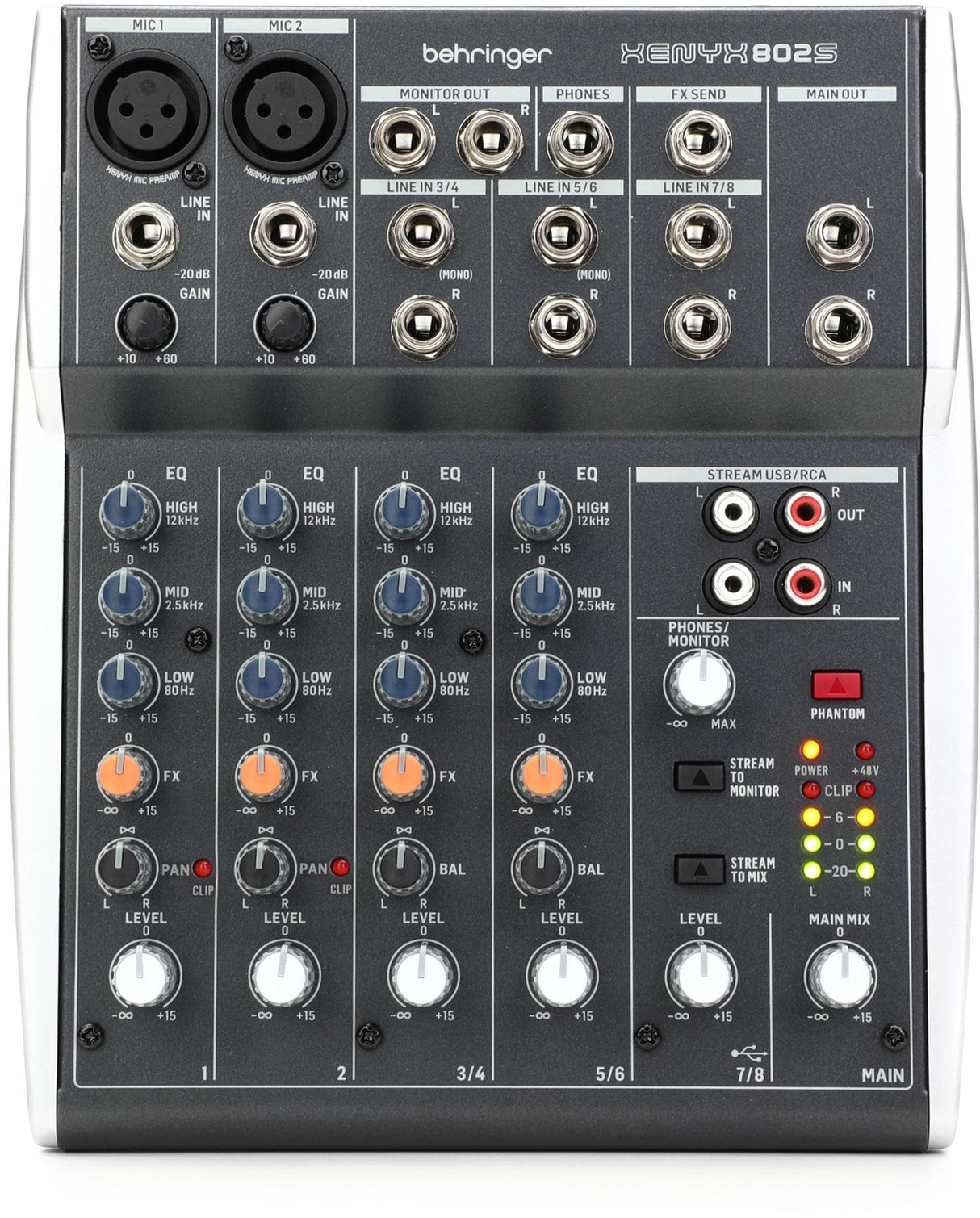 Behringer XENYX 802S 8-Input Analog Mixer with USB Streaming Interface