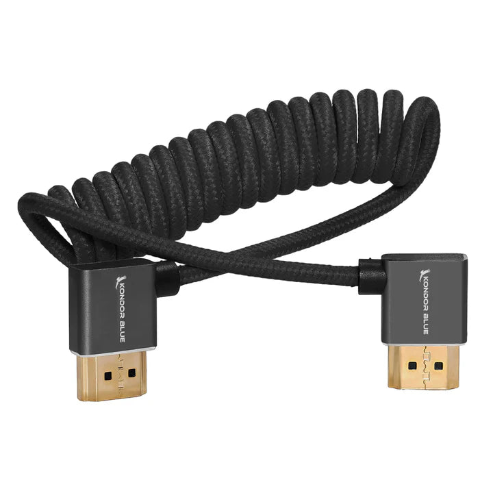 Kondor Blue 12-24-Inch Full HDMI Right Angle Braided Coiled Cable Black