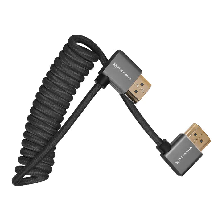 Kondor Blue 12-24-Inch Full HDMI Right Angle Braided Coiled Cable Black
