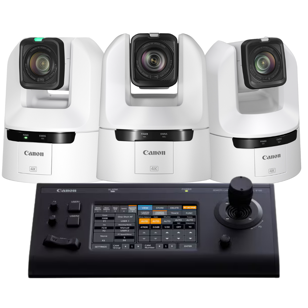 Canon 3x CR-N400 PTZ Cameras with RC-IP100 Controller Bundle (White)